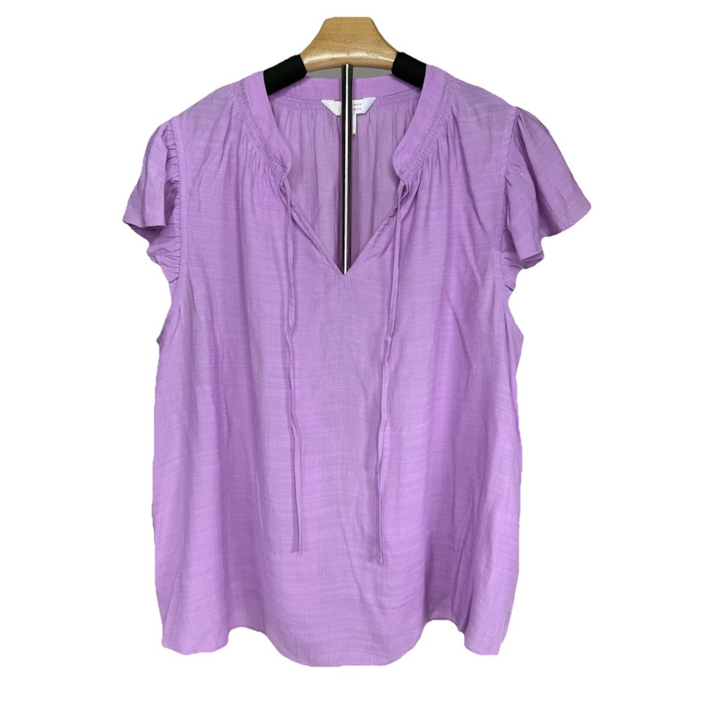 LC Lauren Conrad Blouse Purple Flutter Sleeve Top Tie Neck Flowy XL Pastel Fairy